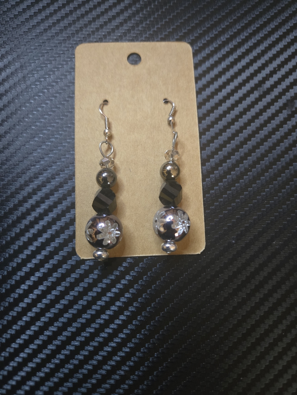 Delicate Black Floral Glass Drop Earrings